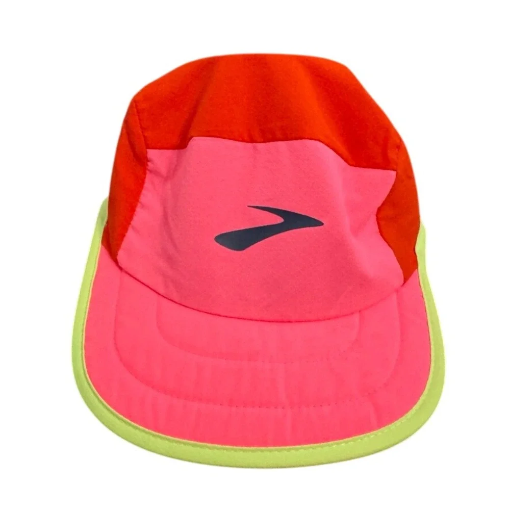 Brooks Running Hat Neon Pink Orange Lime Green Colorblock Performance Cap